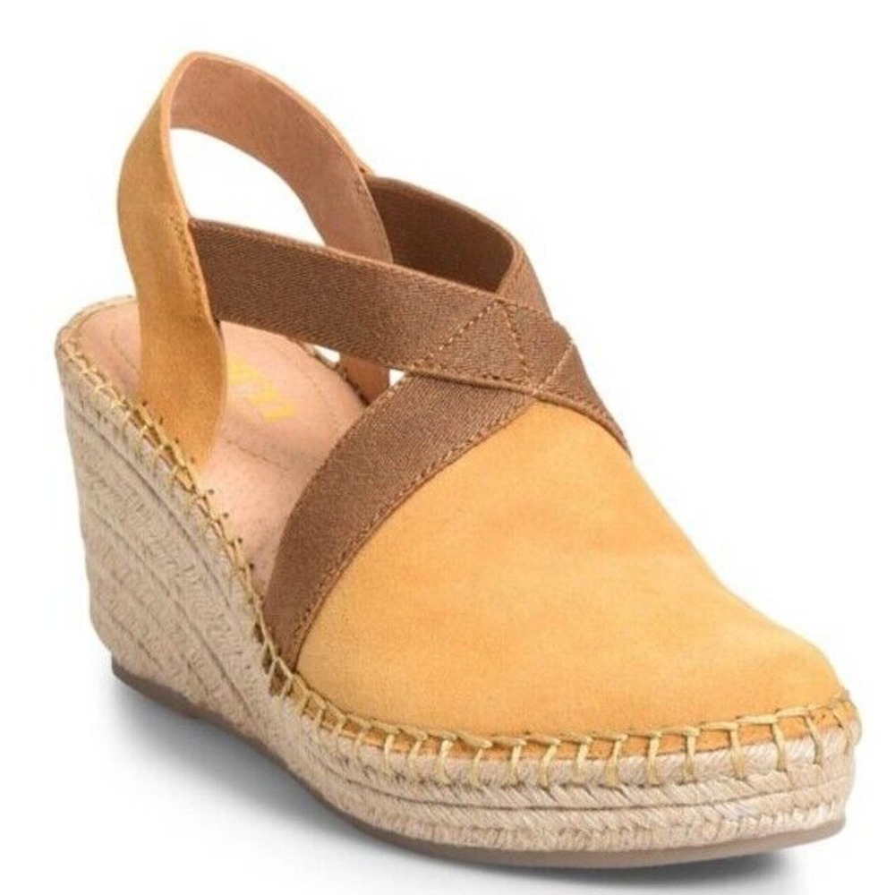 Born Meade Women Comfort Yellow Wedge Leather Espadrille size 8